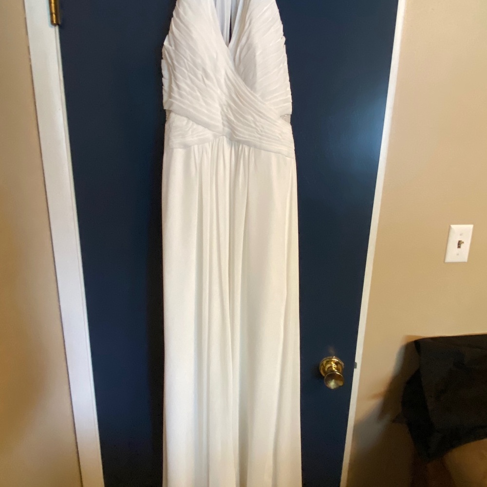 B2 Jasmine Bridal Long V-neck Poly Chiffon Bridesmaid Dress with Slit